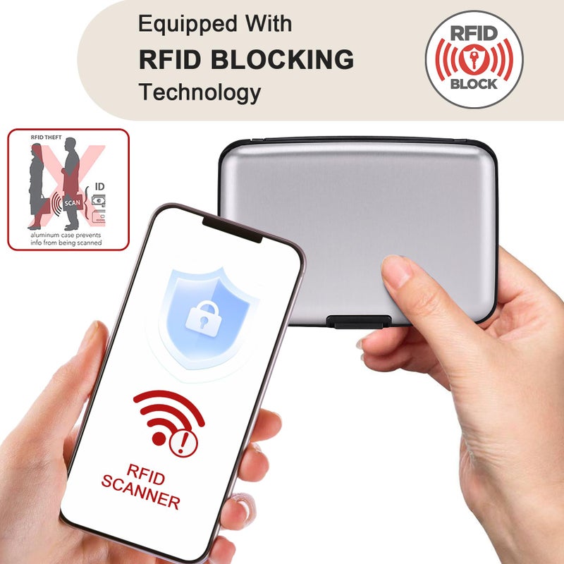 ELFISH محفظة ELFISH ميني RFID من الألمنيوم لحامل بطاقات الائتمان وحافظة بطاقات العمل وحافظة هوية معدنية للرجال والنساء (فضي) - Image 2